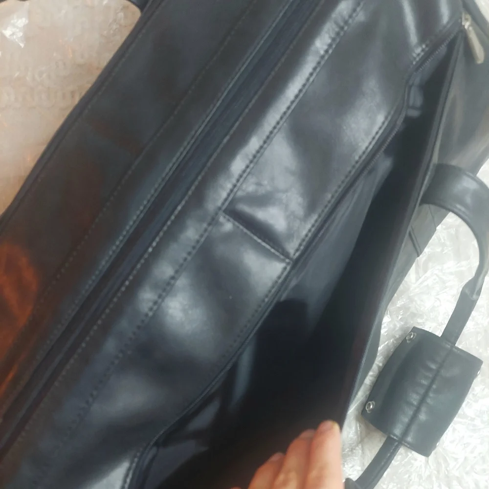 Leather Black Duffel Carry On With Wheels! Travel Bag!